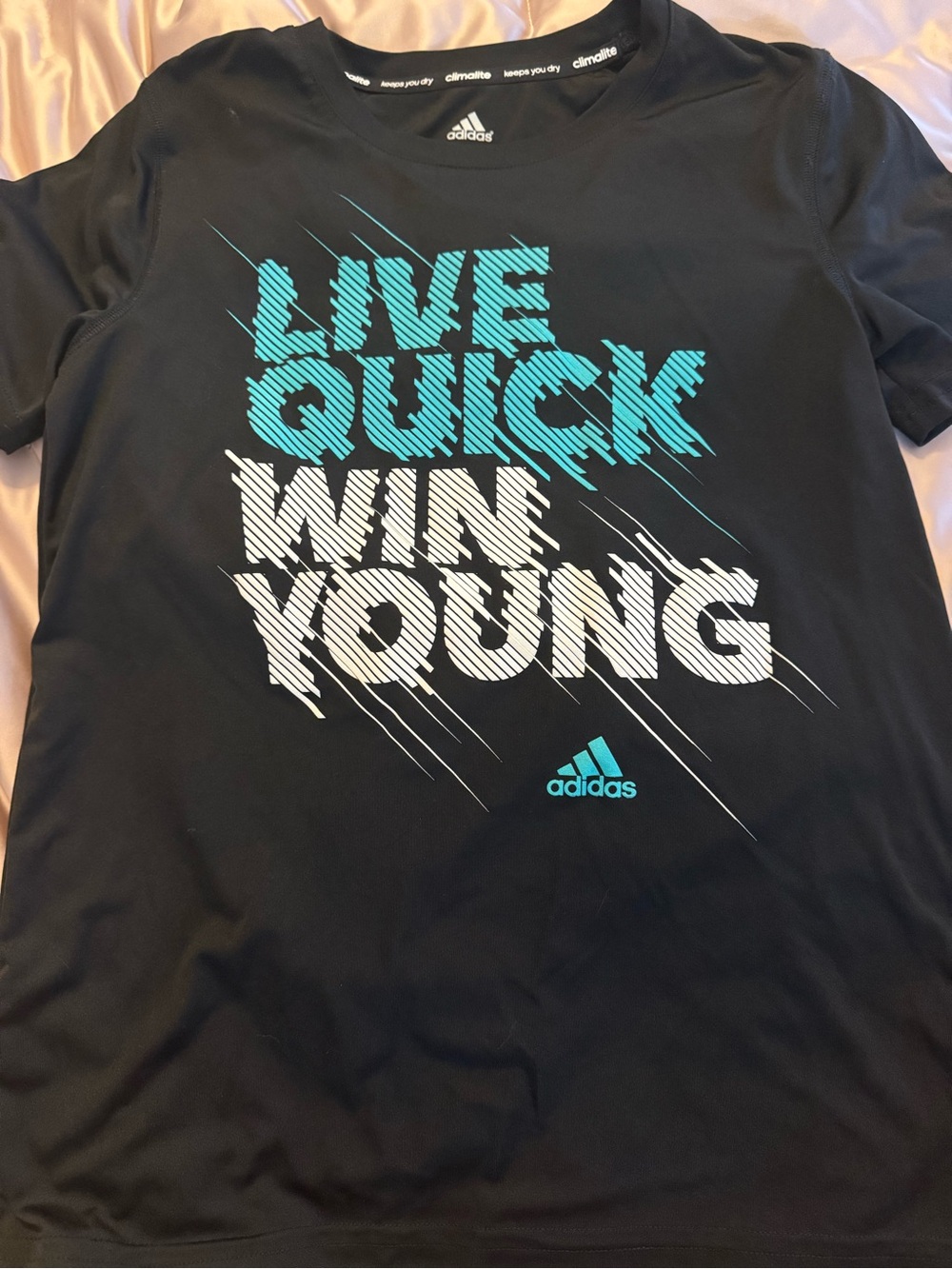 Adidas Climalite Boys Medium 10/12 Black Live Quick Win Young Athletic Tee
